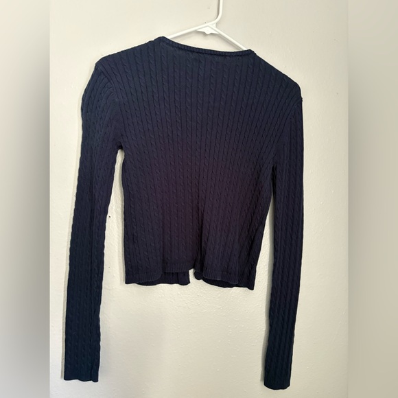 Navy Cable-Knit Button Cardigan Sweater - Picture 4 of 4